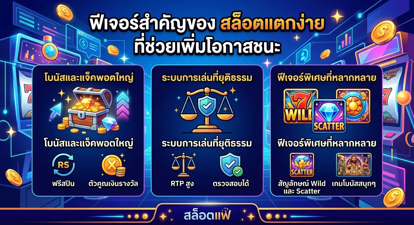 ฟีเจอร์สำคัญของ สล็อตแตกง่าย ที่ช่วยเพิ่มโอกาสชนะ